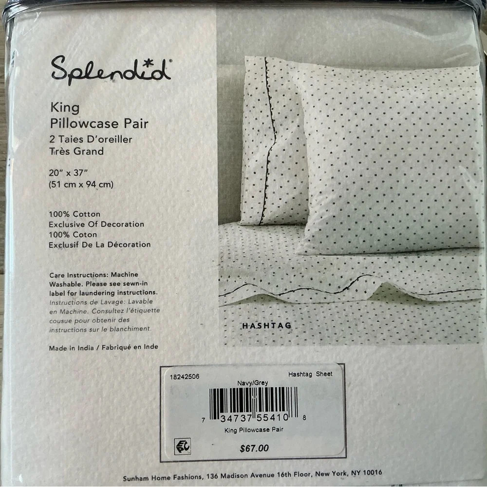 Splendid home hashtag king size pillowcase pair grey and navy cottagecore